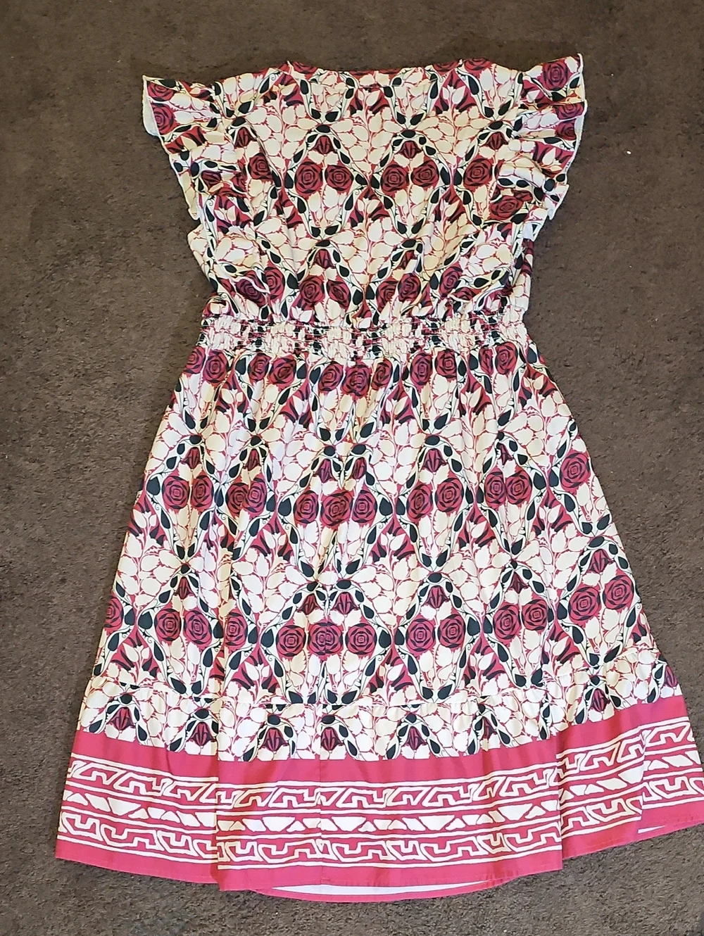 Bloomchic Boho Print Ruffles Shirred Pocket Elastic Waist Dress XL 14/16 - Picture 5 of 5